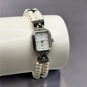 Vintage Dee Berkeley DBJ Pearl 925 Sterling Silver Watch –7.5” Working Condition